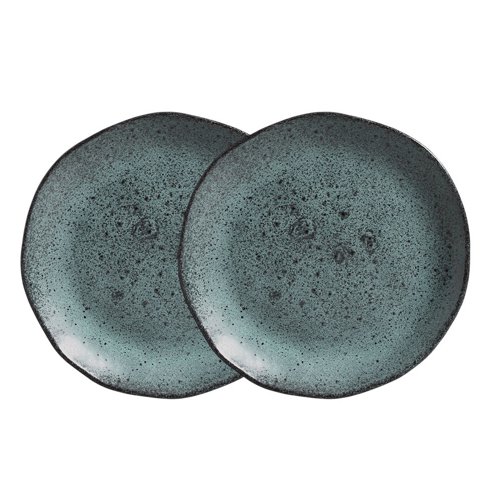 Jogo 2 Prato Raso de Cerâmica Orgânico Azul Petroleum Porto Brasil Stoneware 26,5cm