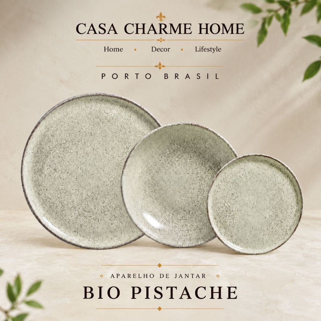 Conjunto de Jantar Bio Pistache Porto Brasil 12 Peças Stoneware Alta Resistência