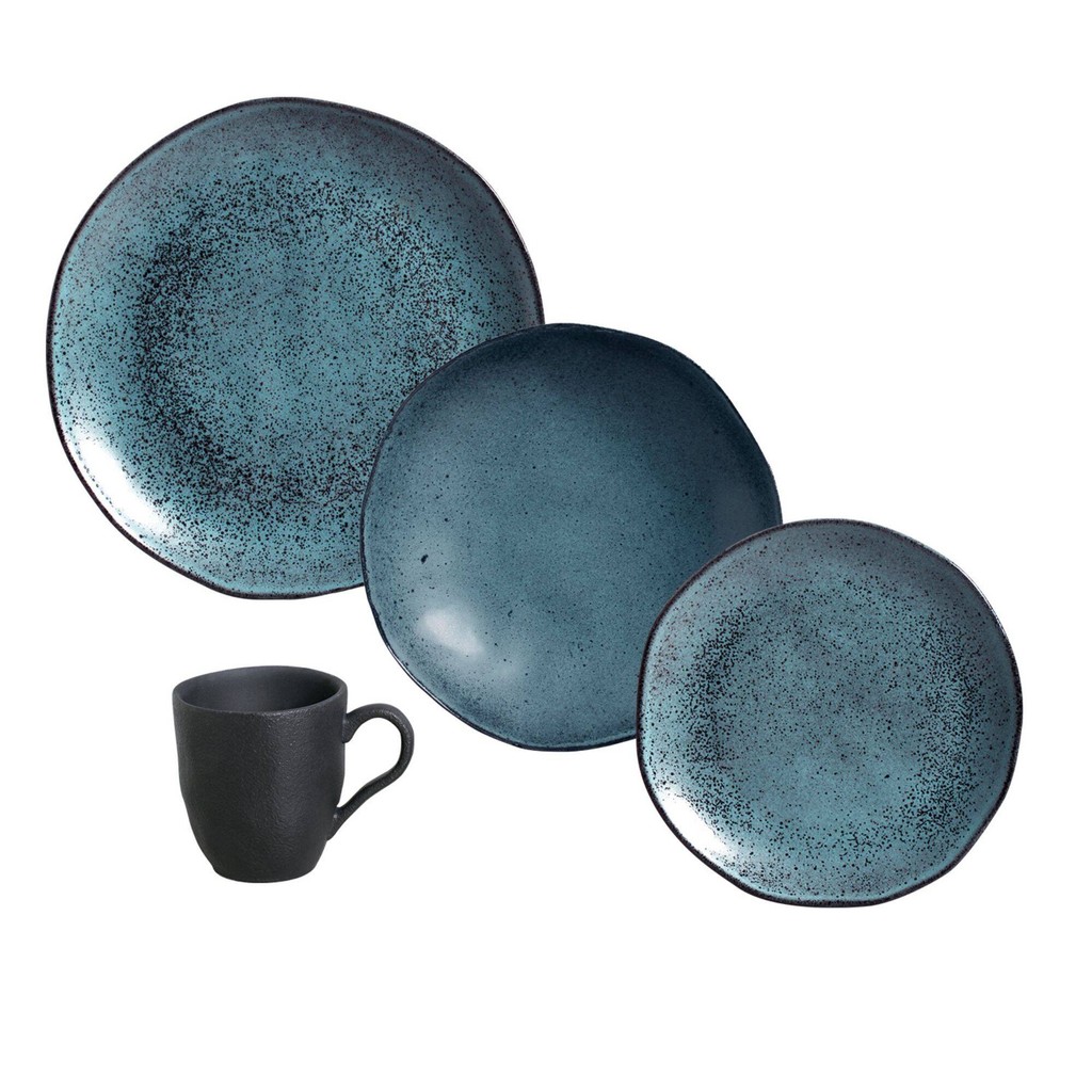 Aparelho de Jantar com 16 Peças Stoneware Orgânico Petroleum - Porto Brasil