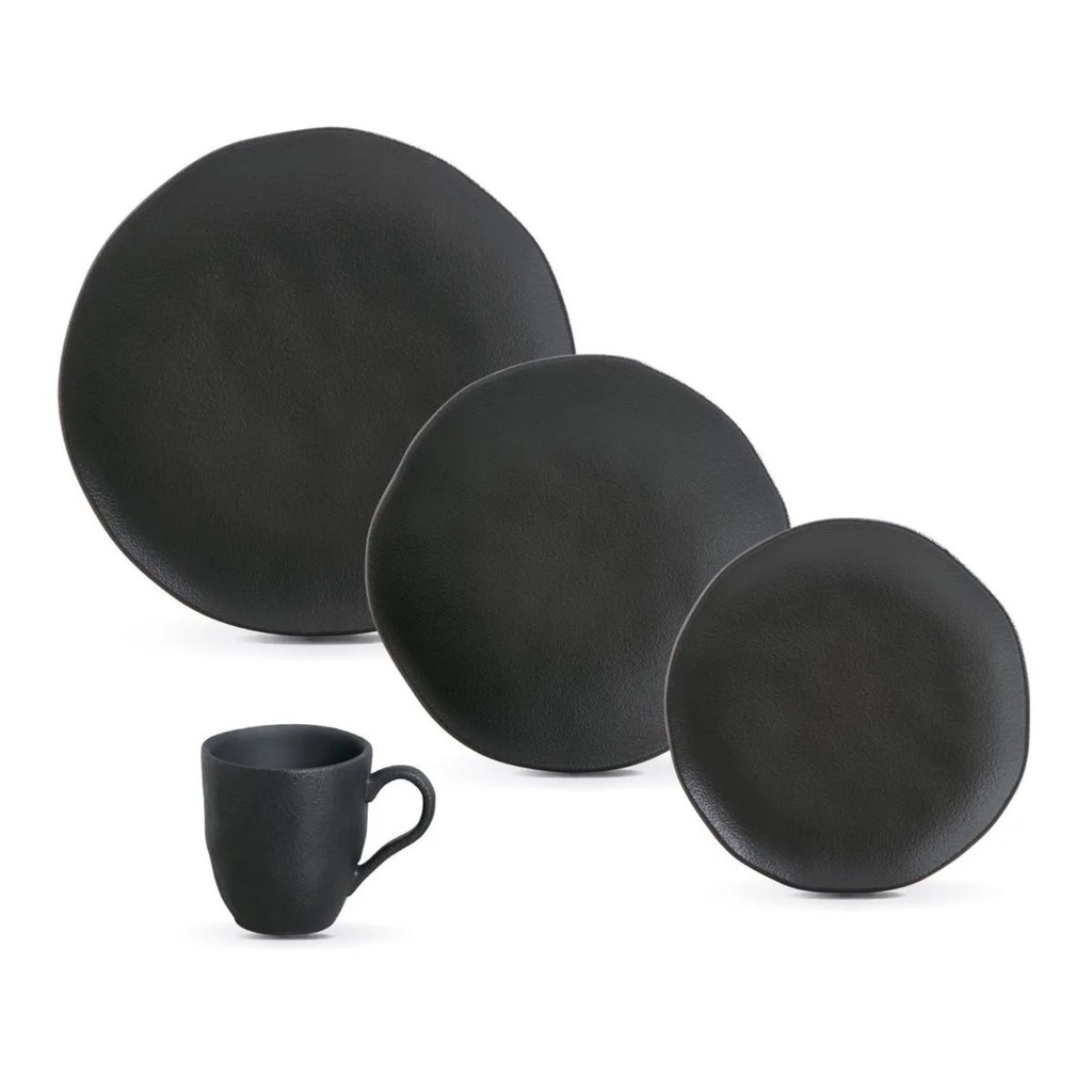 Aparelho de Jantar com 16 Peças Stoneware Orgânico Preto Matte - Porto Brasil