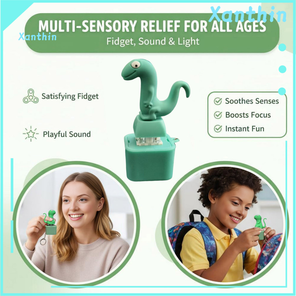 Stress Relief Keychain Button Toys Push Lizard Fidget Toy with Light Sound – Rechargeable Anxiety Gadget for Kids for