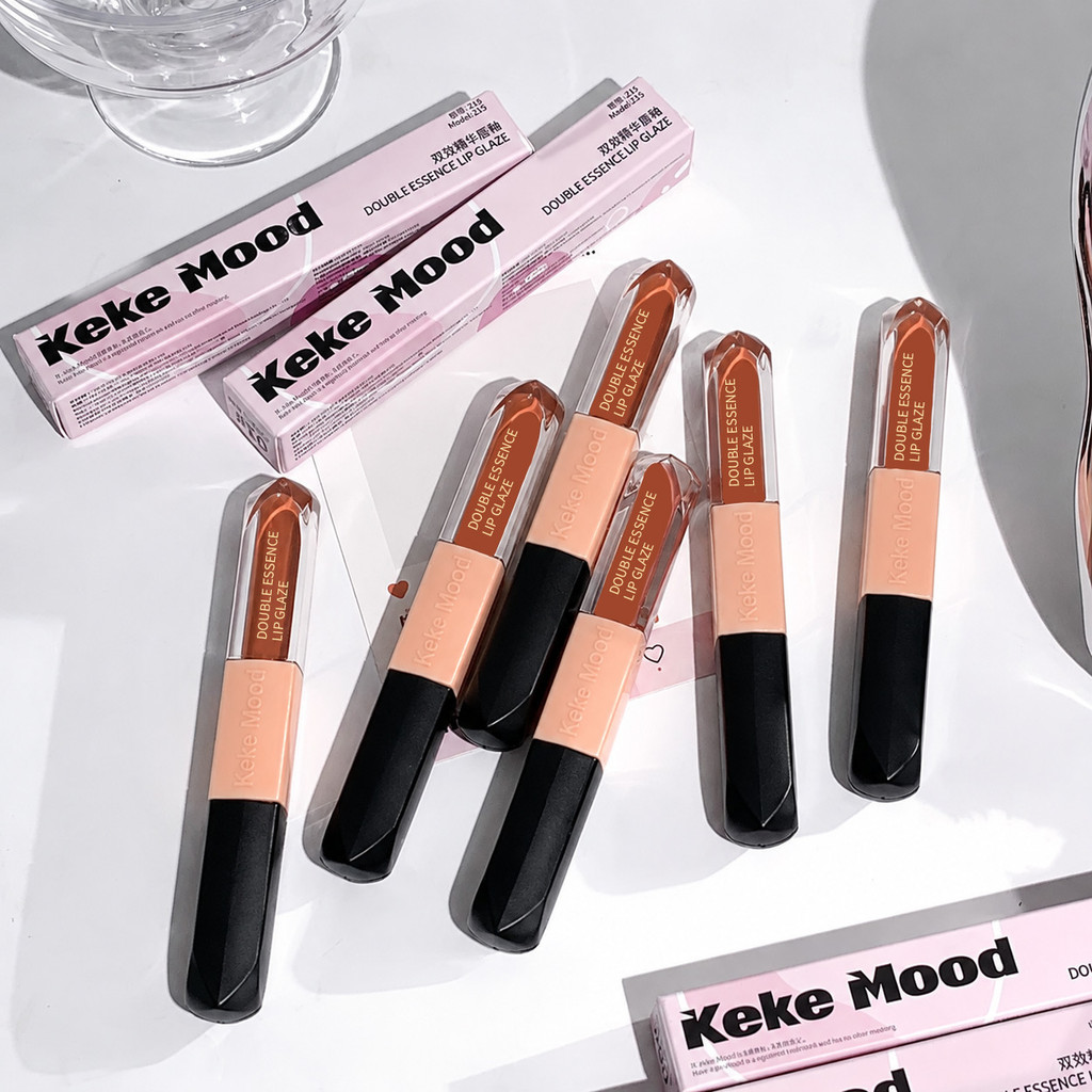 Keke Mood Double Head Lip Glaze 2 Em 1 Velvet Matte Mirror Gloss Cheek Dual Use 8H De Longa Duração Antiaderente Hidrata