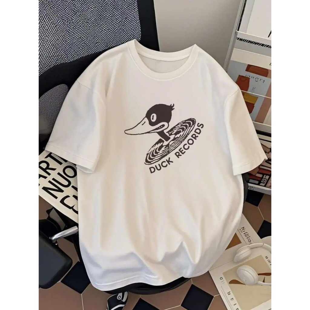 PRIVATHINKER Camiseta de Algodão Pesado para Homens 230gsm - Camiseta Oversize Streetwear com Estampa Gráfica Duck Recor