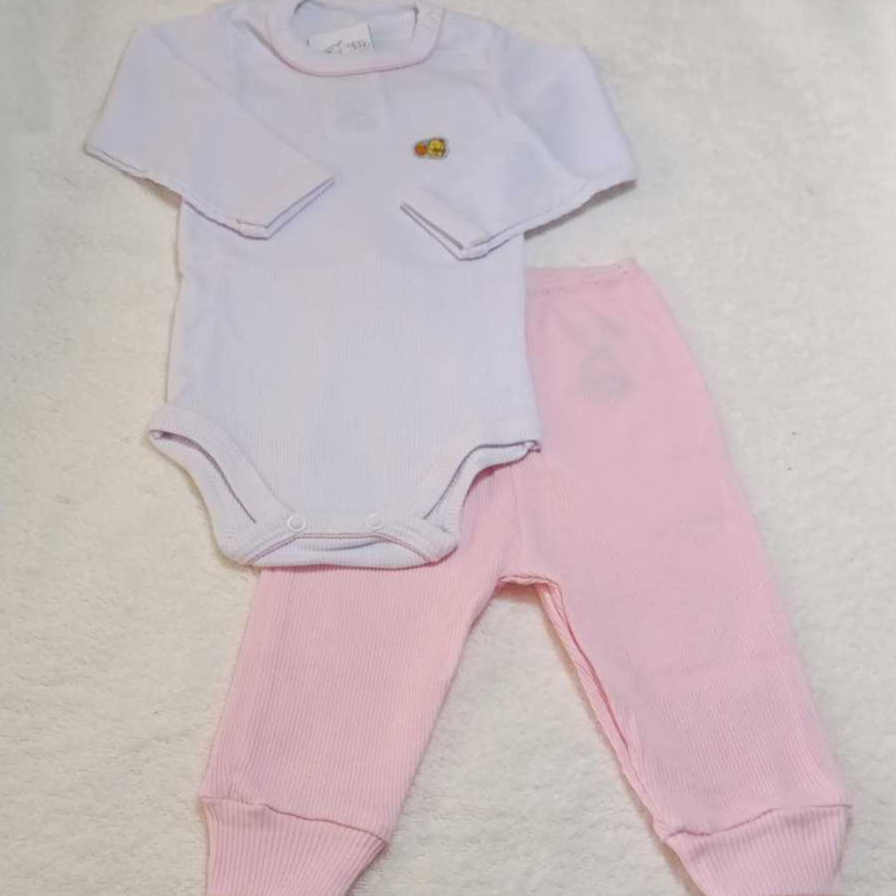 Conjunto Body Infantil Menina Malha Canelada Manga Longa Baby Duck