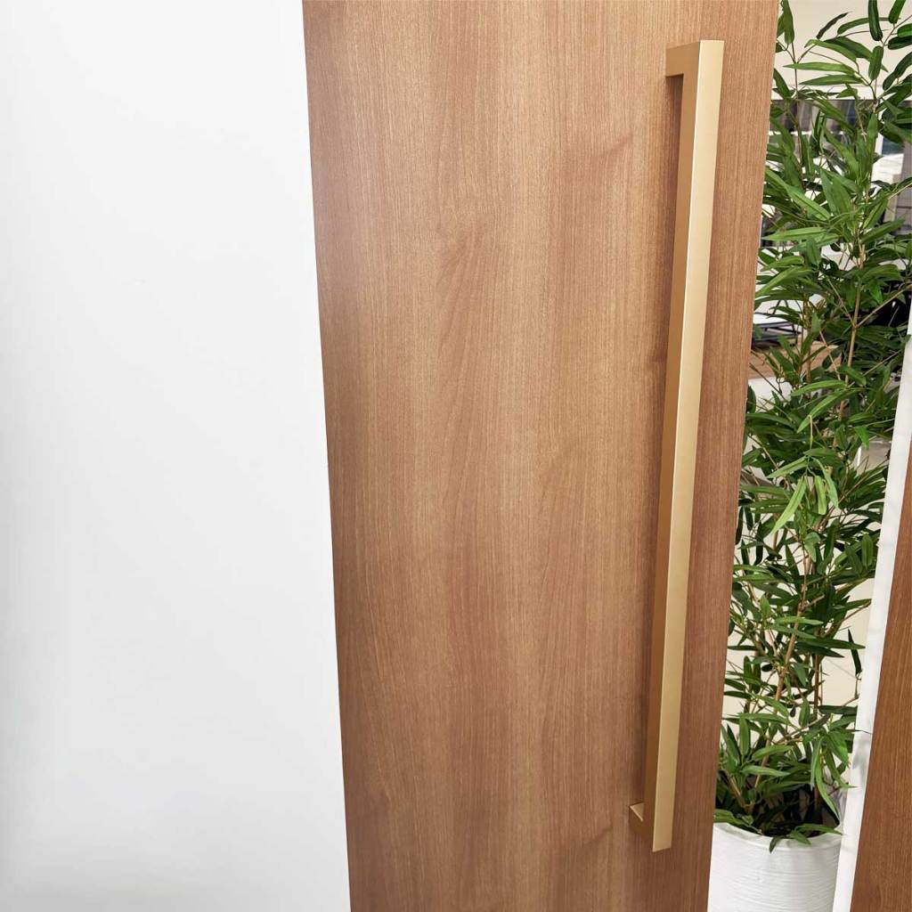 Puxador Porta Pivotante Madeira Vidro Quadrado Aço Inox Beauty Dourado Champanhe 1m