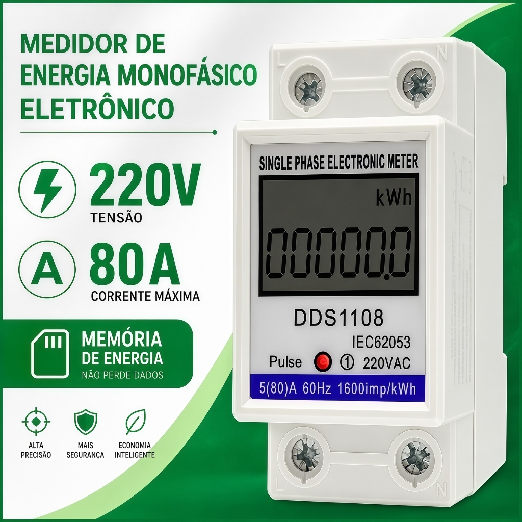 Single-Phase Energy Consumption Meter with LCD Digital Display 60A/80A