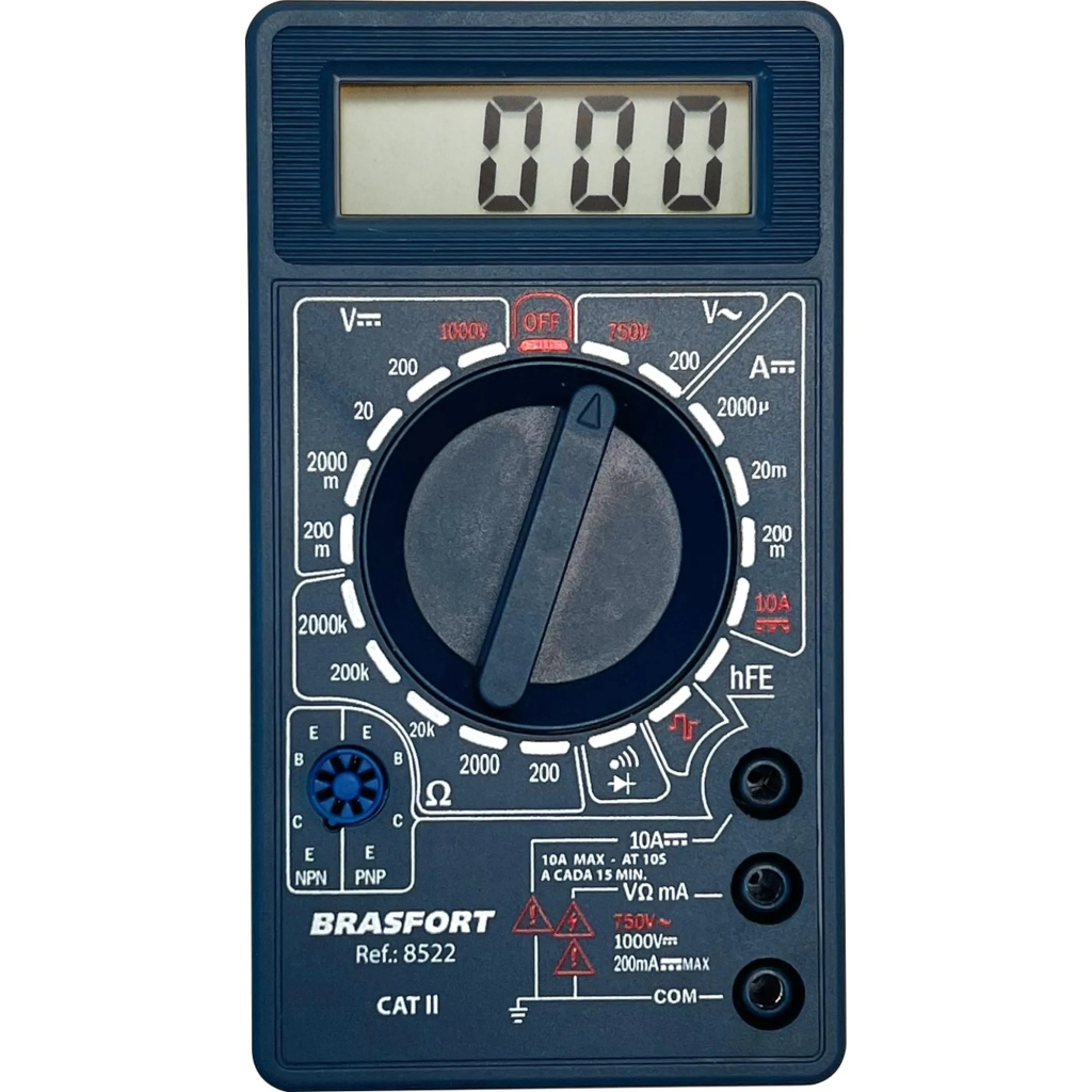 Brasfort 8522 / Dt830b Multímetro Digital Profissional Portátil C/ Bip E Cabo Teste Meter