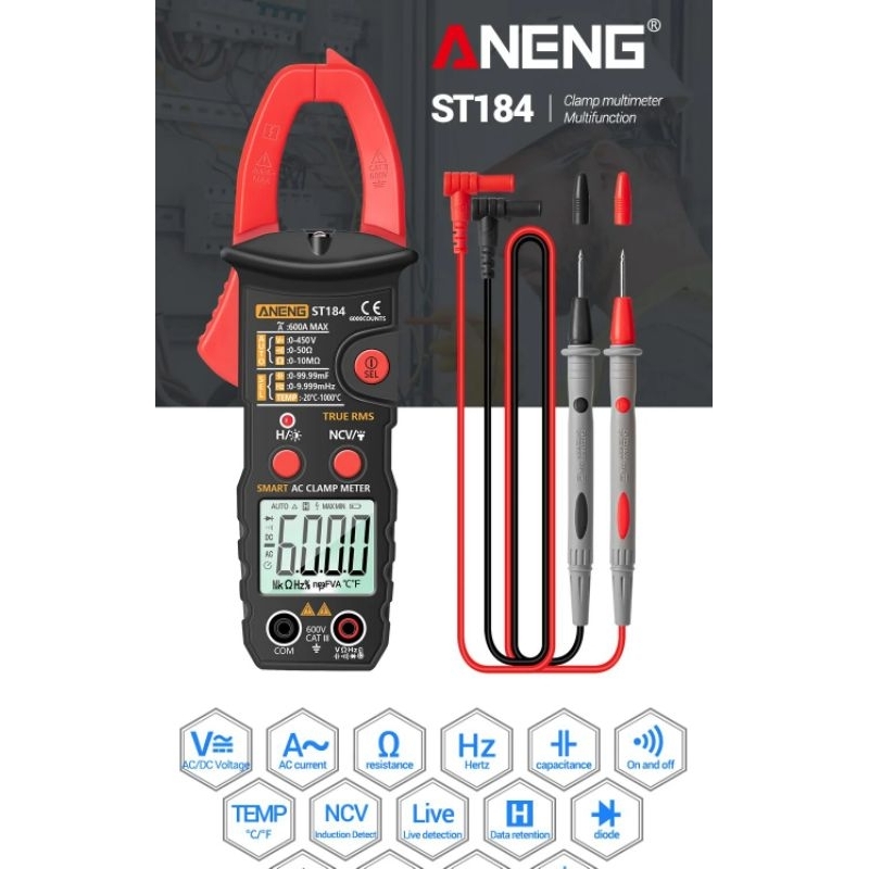 Alicate amperímetro ANENG-ST181 Digital Clamp Meter DC e AC