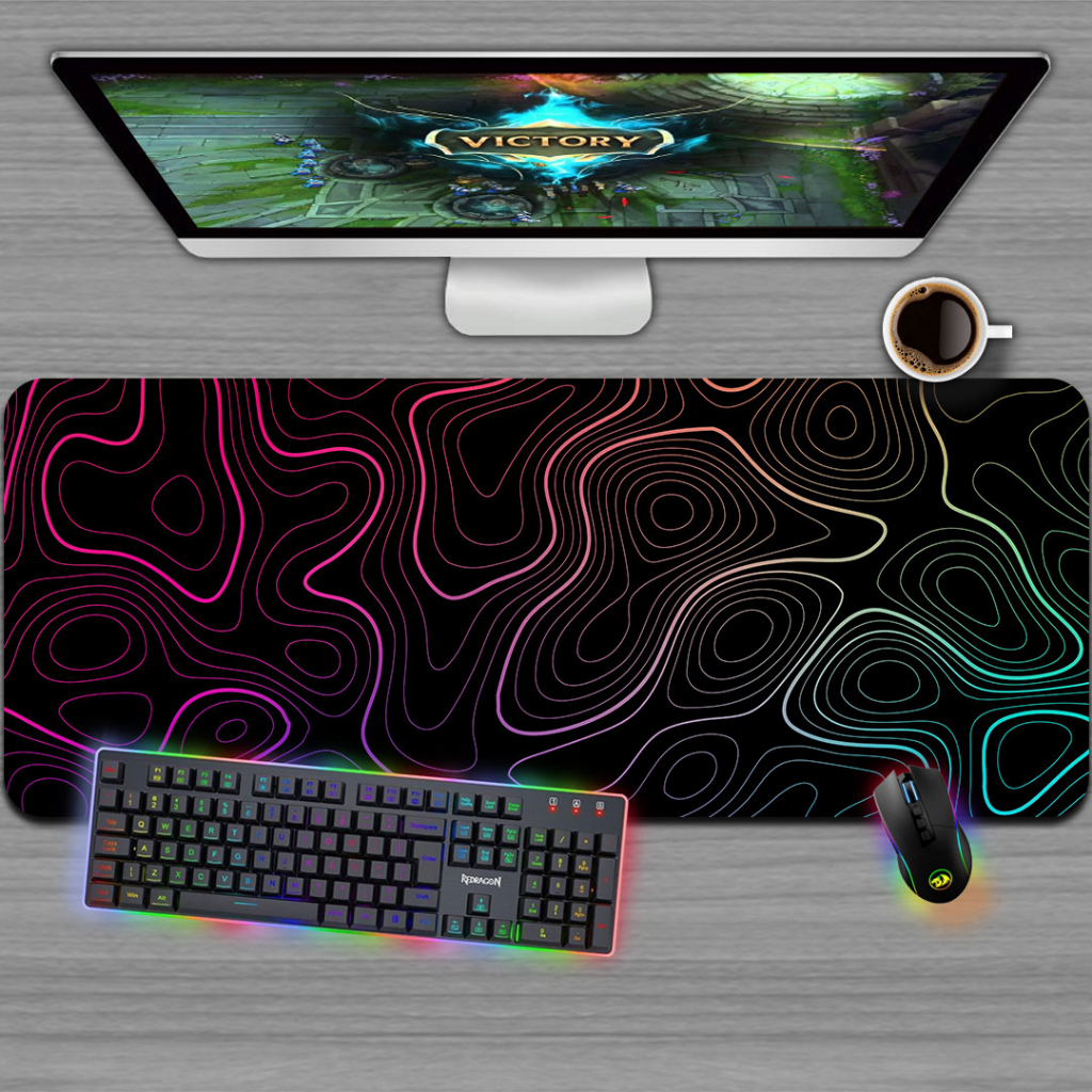 Mousepad Gamer, Tamanhos variados - LINES MAPA ABSTRATO PRETO COLORS RGB