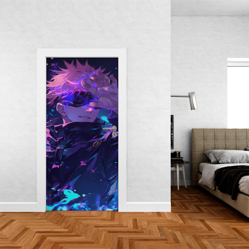 Capa De Porta Desenho Tecido Estampado Sublimado Helanca Premium Decoração Quarto Gojo Hollow Purple