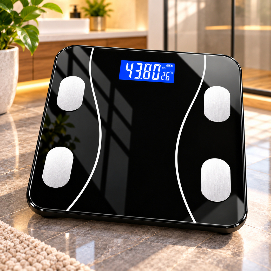 Balança Digital Bioimpedância 140kg Bluetooth App Android iOS Preta TOP RIO Composição Corporal LCD
