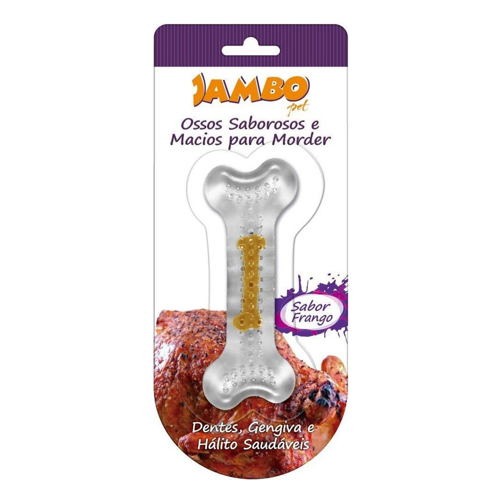 Osso Mordedor Silicone Grande Jambo Pet Sabor Frango Para Cães