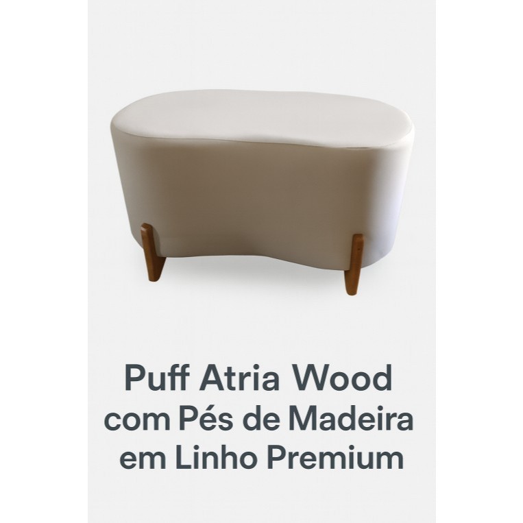 Puff Atria Wood 🪵 Linho Premium • 100cm • Pés de Madeira • Design Orgânico para Sala e Quarto