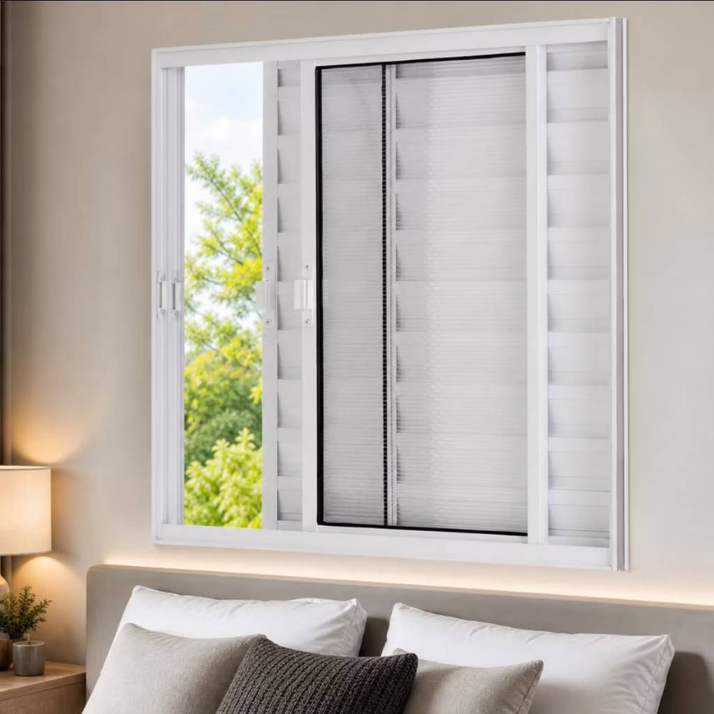 Janela Veneziana A 100cm x L 100cm Linha 25 Premium Alumínio Branco Vidro Incolor