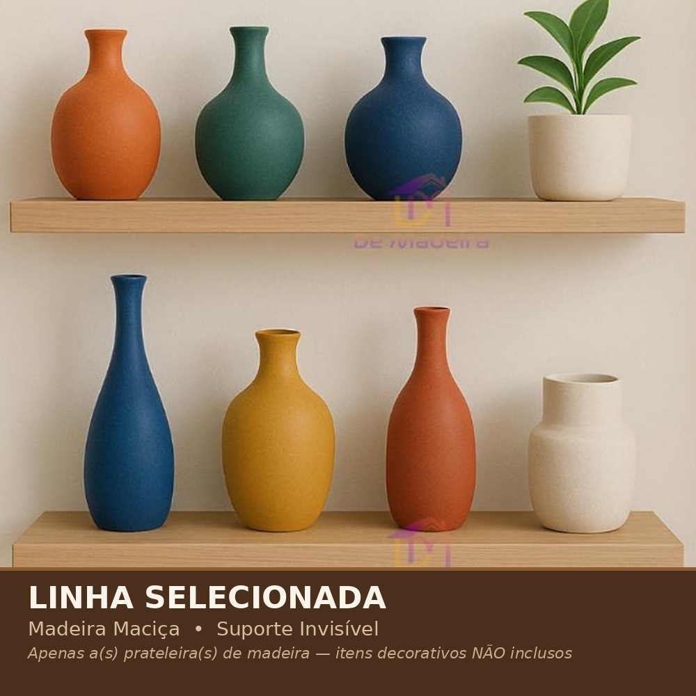 Kit 3 Prateleiras Linha Selecionada 100cm Madeira Maciça Suporte Invisível Premium Sala Quarto