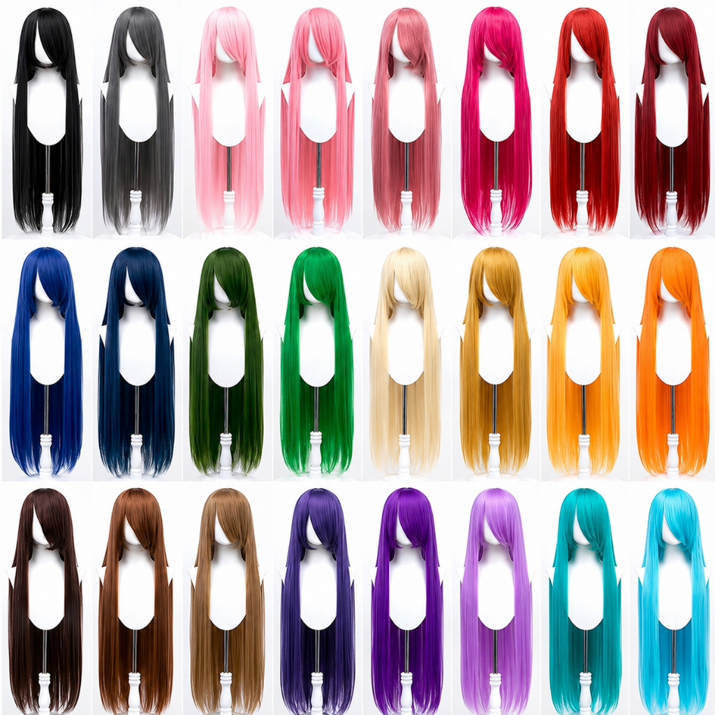 Peruca Cosplay Longa Lisa 100cm com Franja Gold Premium