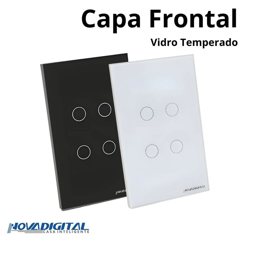 Capa Espelho Frontal Interruptor Touch 4 Botões Branco e Preto Nova Digital 4x2