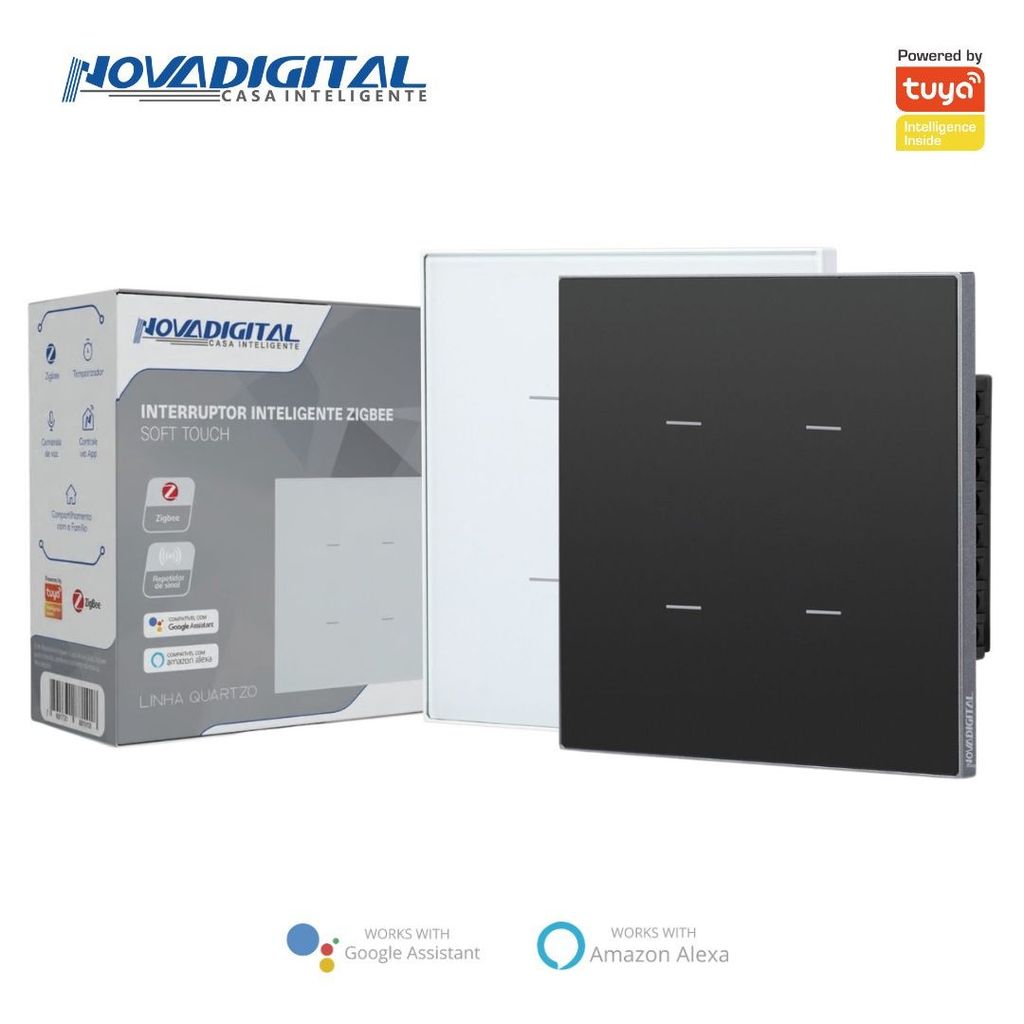 Interruptor Inteligente 4 Botões Soft Touch Quartzo Zigbee Nova Digital 4x4