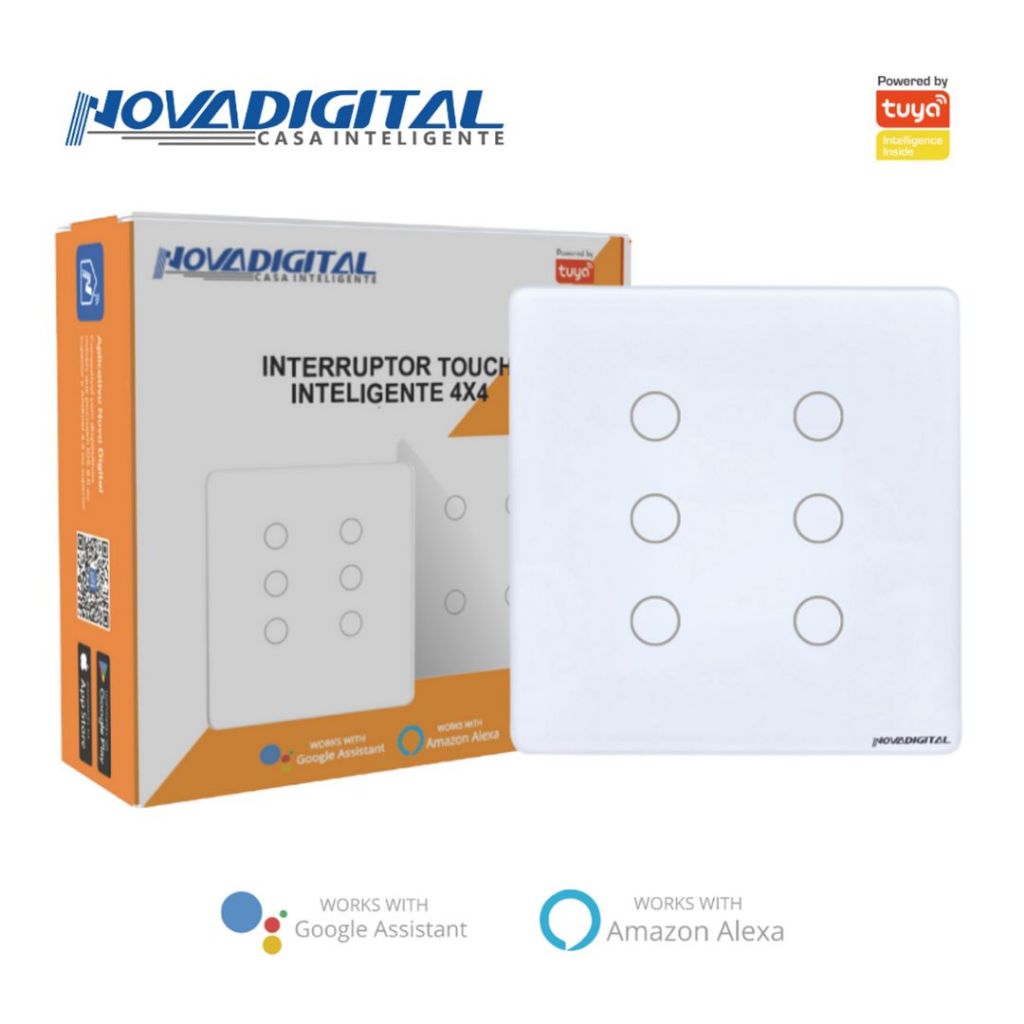 Interruptor Inteligente Touch Zigbee 6 Botões Branco Nova Digital - 4x4