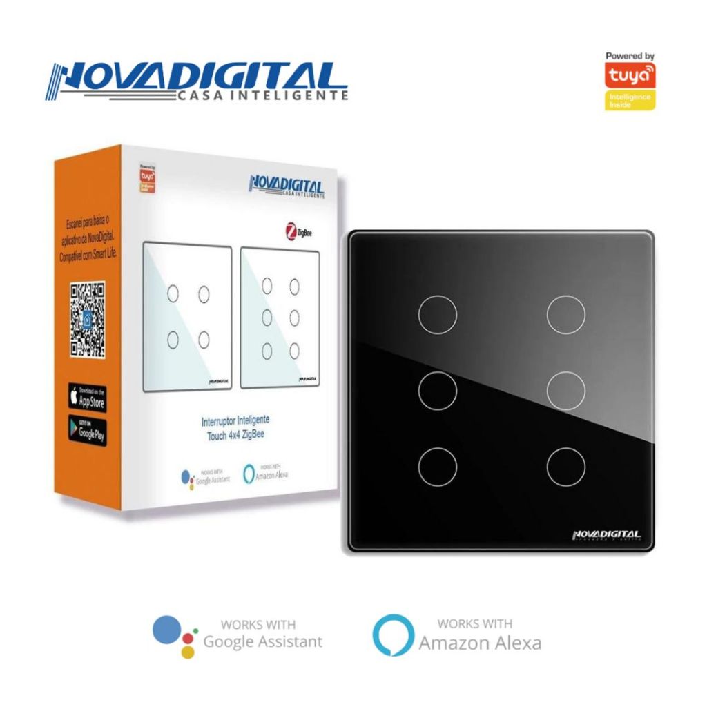 Interruptor Inteligente Touch Zigbee 6 Botões Preto Nova Digital - 4x4