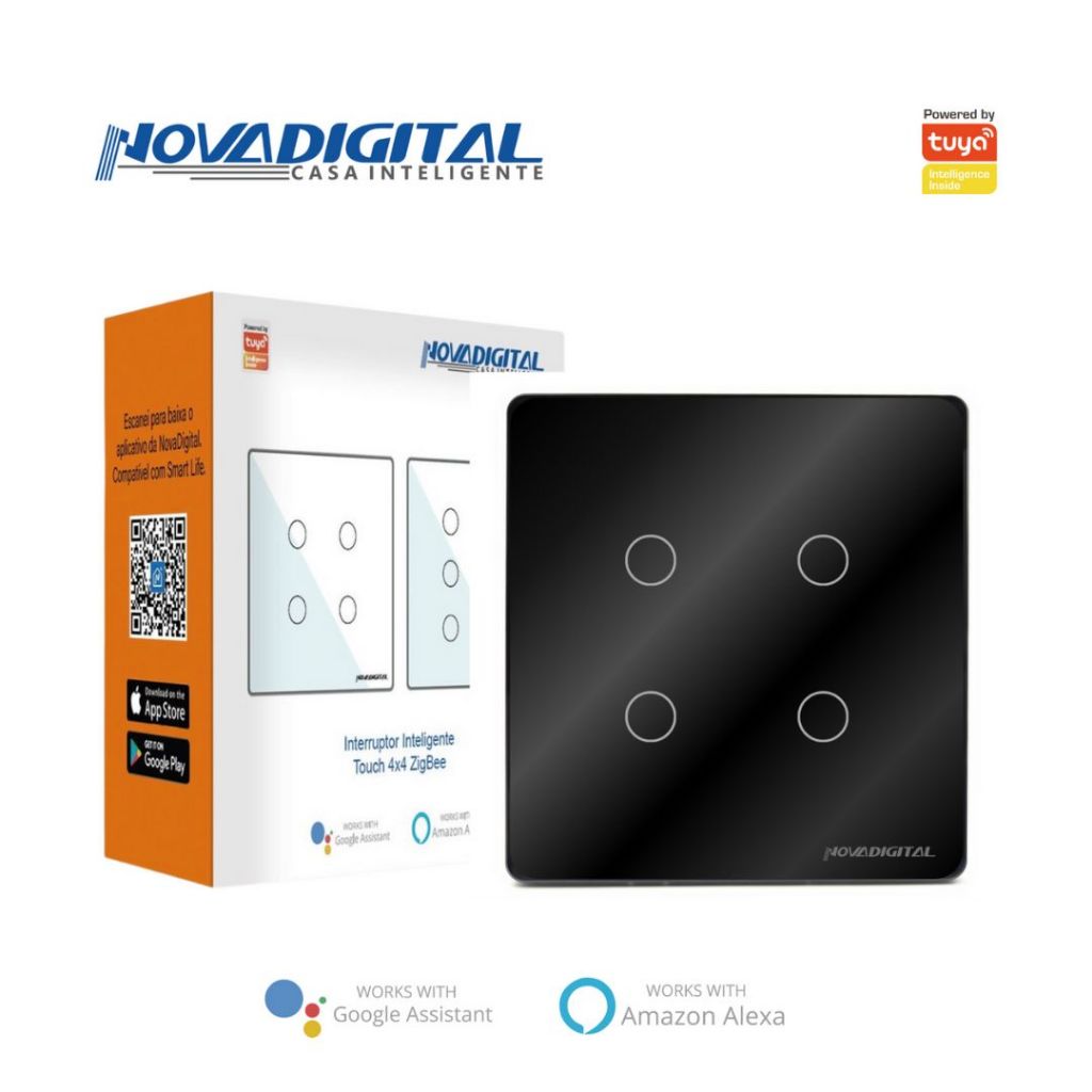 Interruptor Inteligente Touch Zigbee 4 Botões Preto Nova Digital - 4x4