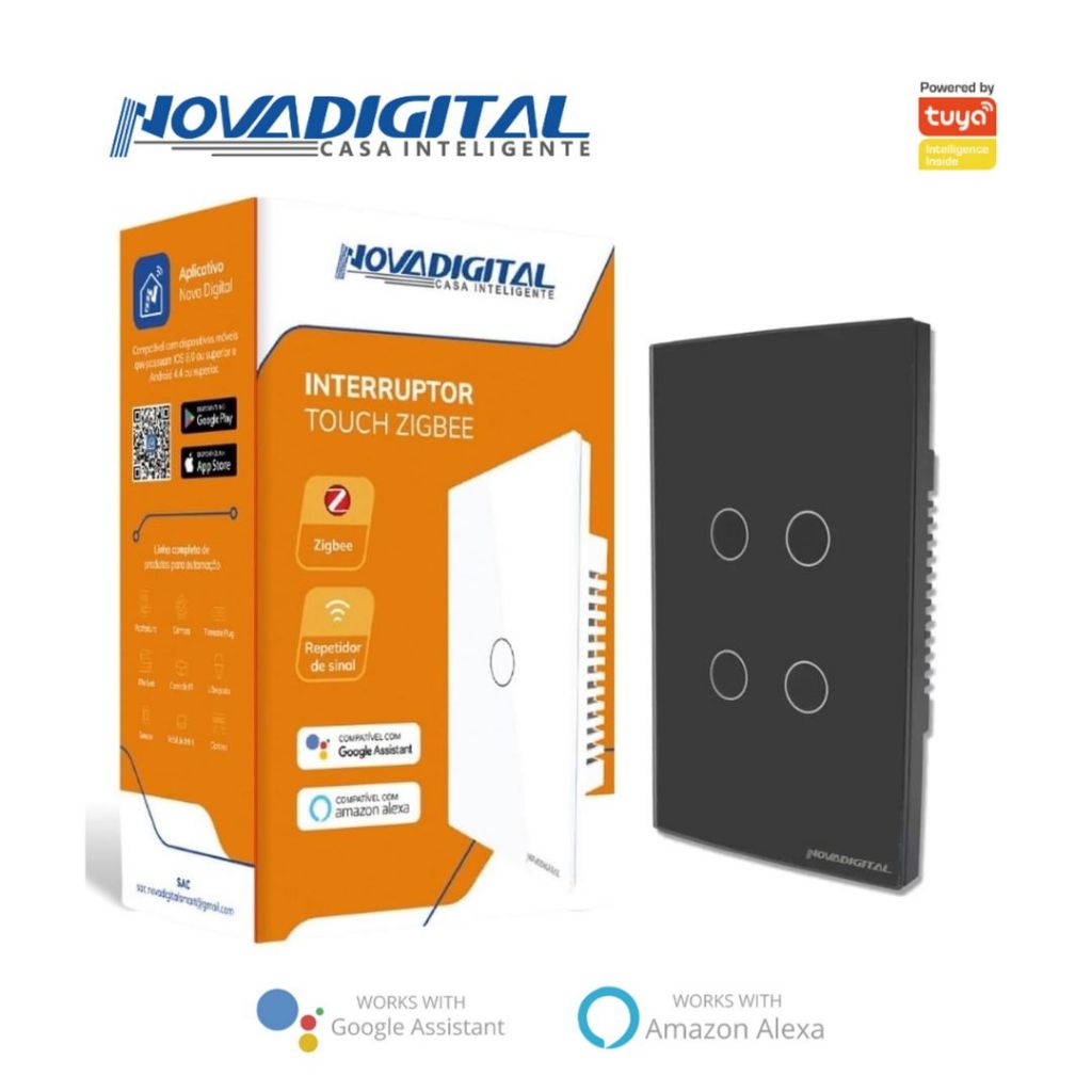 Interruptor Inteligente Touch Zigbee 4 Botões Preto Nova Digital - 4x2