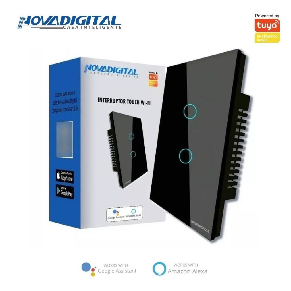 Interruptor Inteligente Touch 2 Botões Preto Nova Digital - 4x2