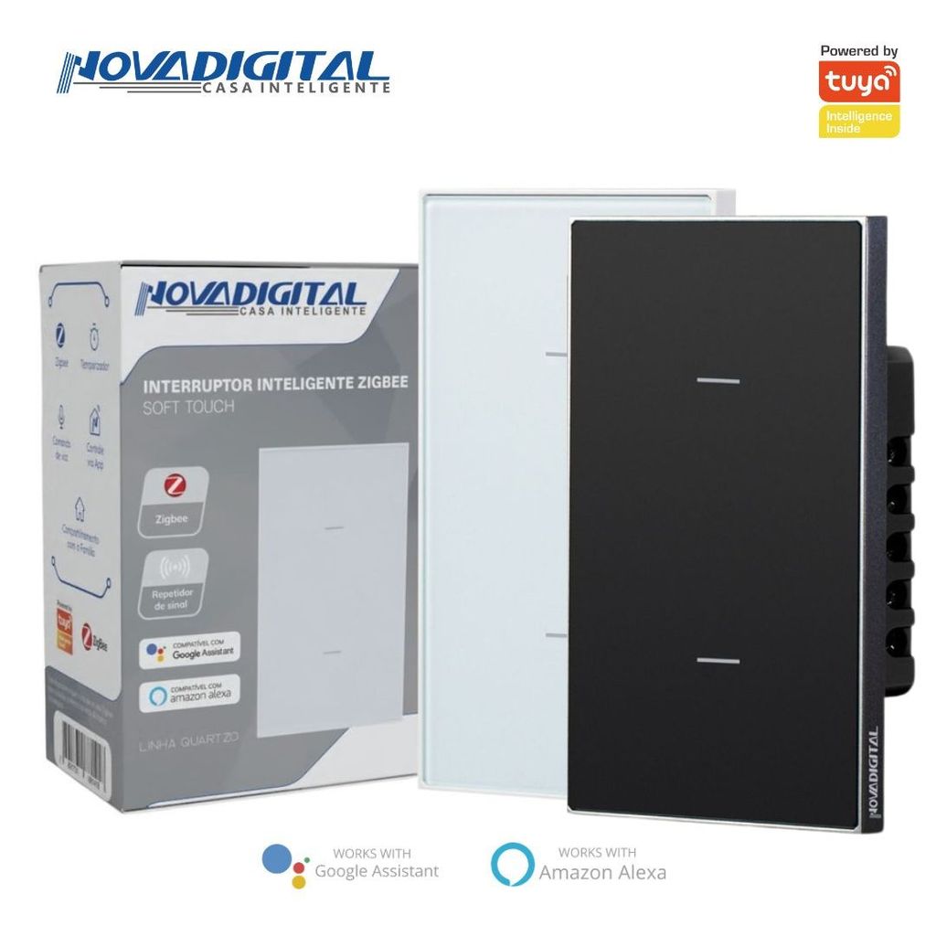 Interruptor Inteligente 2 Botões Soft Touch Quartzo Zigbee Nova Digital 4x2