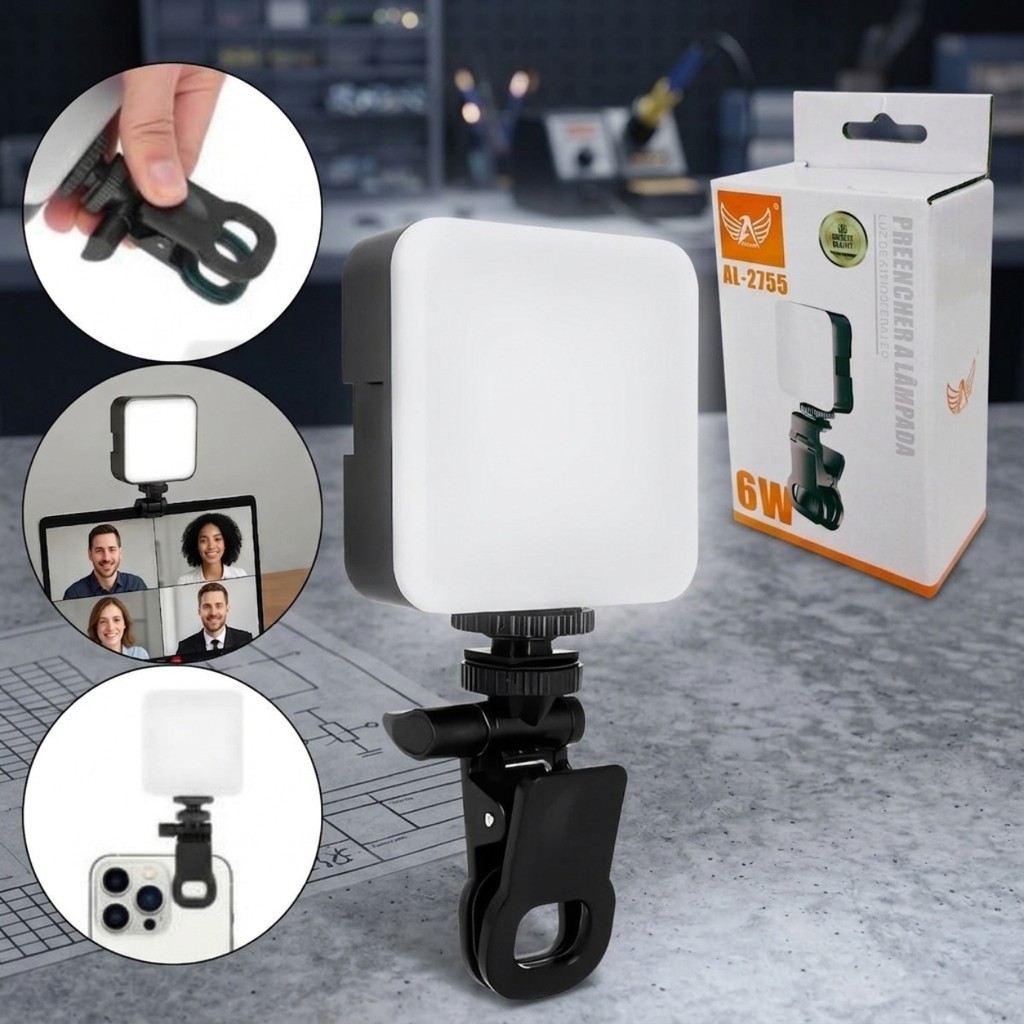 ILUMINADOR SELFIE RING LIGHT LED CLIP A PILHA ALTOMEX AL-2755