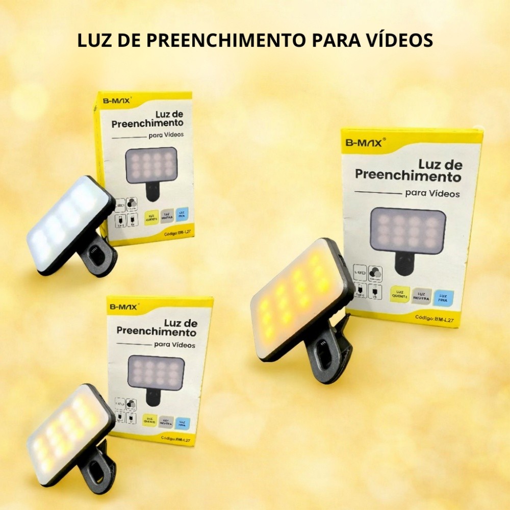 Mini Ring Light Clip LED Para Celular E Notebook 3 Tipos De Luz Recarregavel