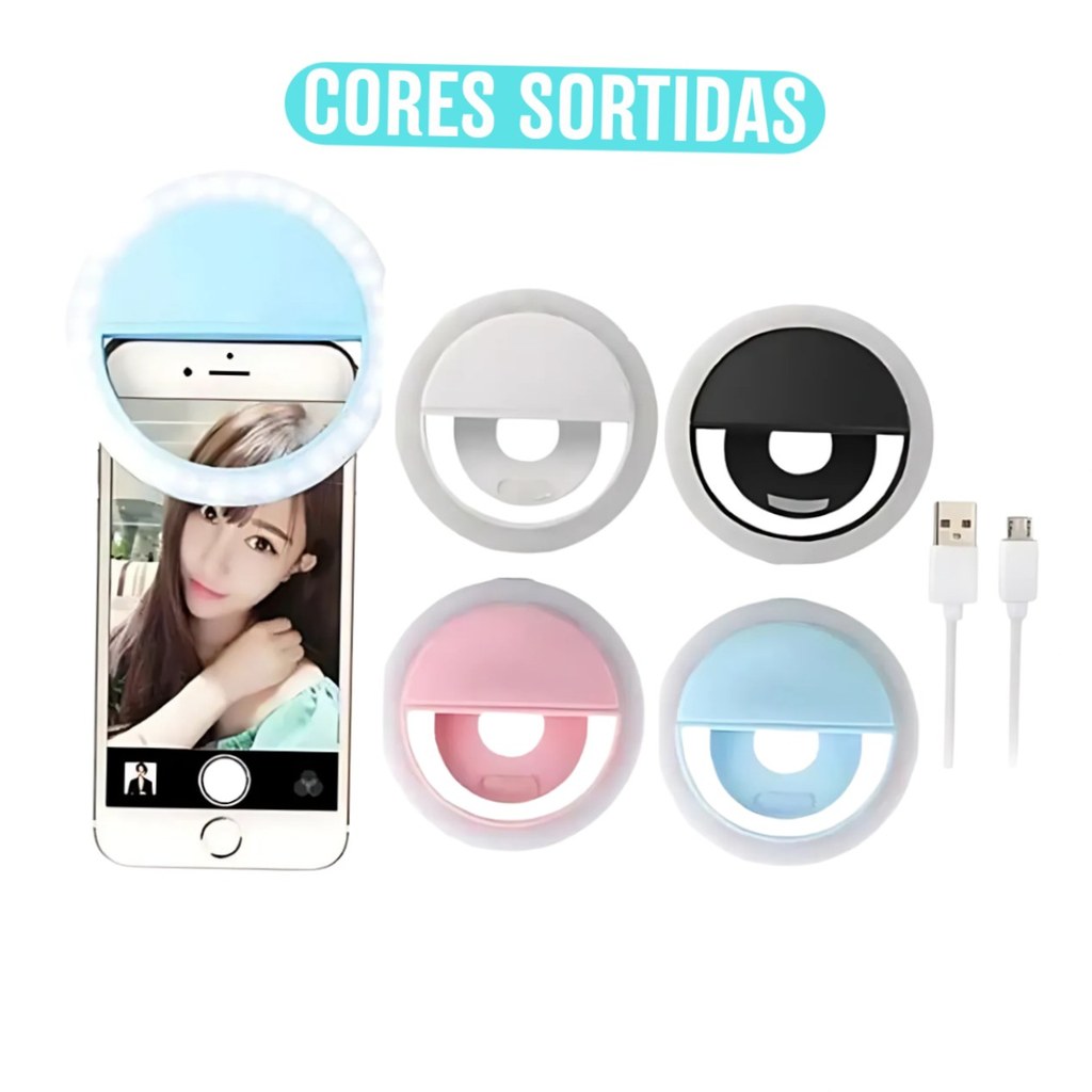 Ring Light Clip Selfie com LED para Celular Universal - (Cores Sortidas)
