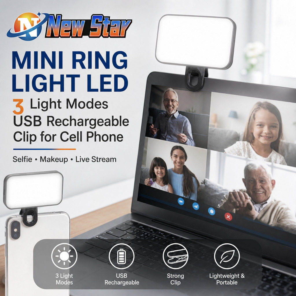 New Star  Mini Ring Light LED 3 Modos de Luz Recarregável USB Clip para Celular Selfie Maquiagem Live Stream