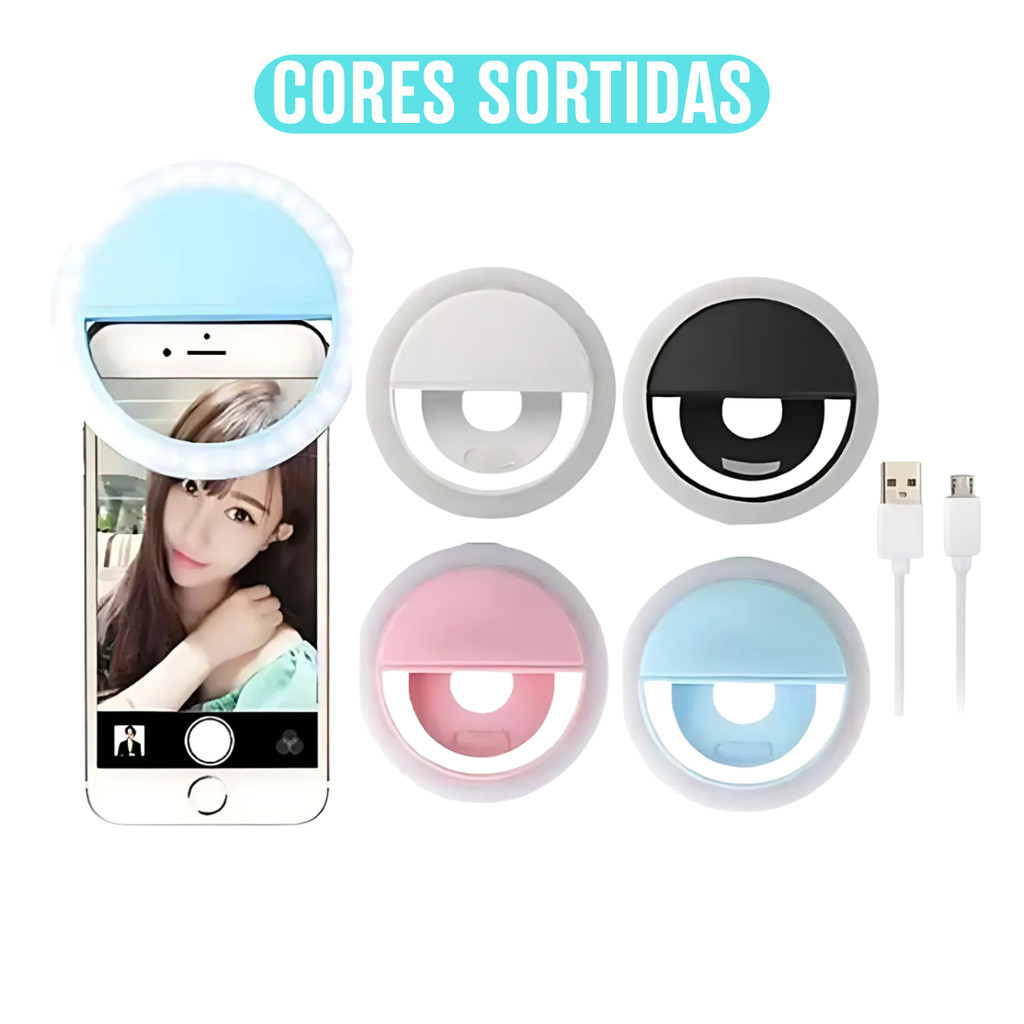 Ring Light Clip Selfie LED para Celular, Tablet e Notebook