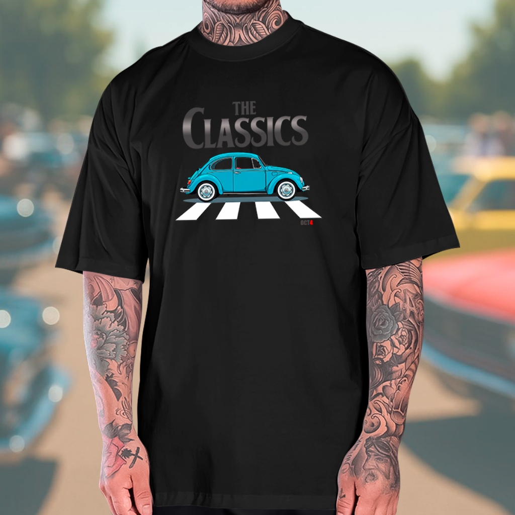 Camiseta The Classics VW Fusca Azul Camisa de Carro 100% Algodão Estilo Automotivo