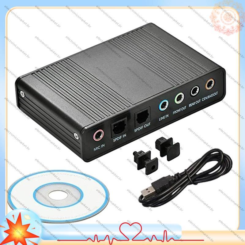 [Em Vendas E] Adaptador Surround USB 2.0 5.1 Placa De Som Externa De 6 Canais Para PC Laptop Áudio Óptica S/PDIF Suporte