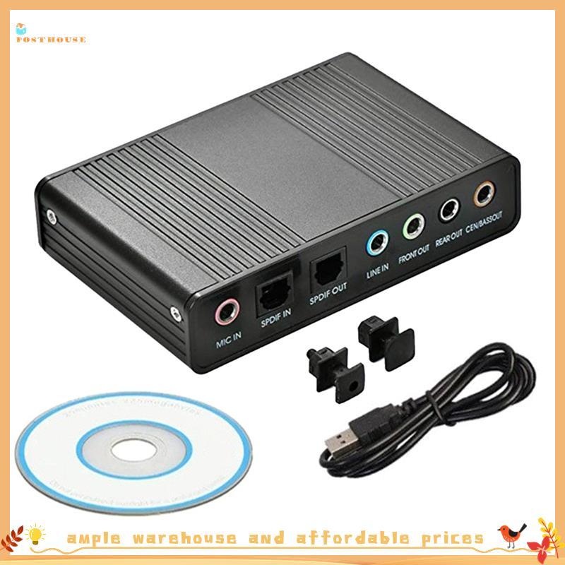 Placa De Som Externa Usb 2.0 6 Canais 5.1 Para PC Laptop Adaptador Surround Áudio Óptica S/PDIF Preta