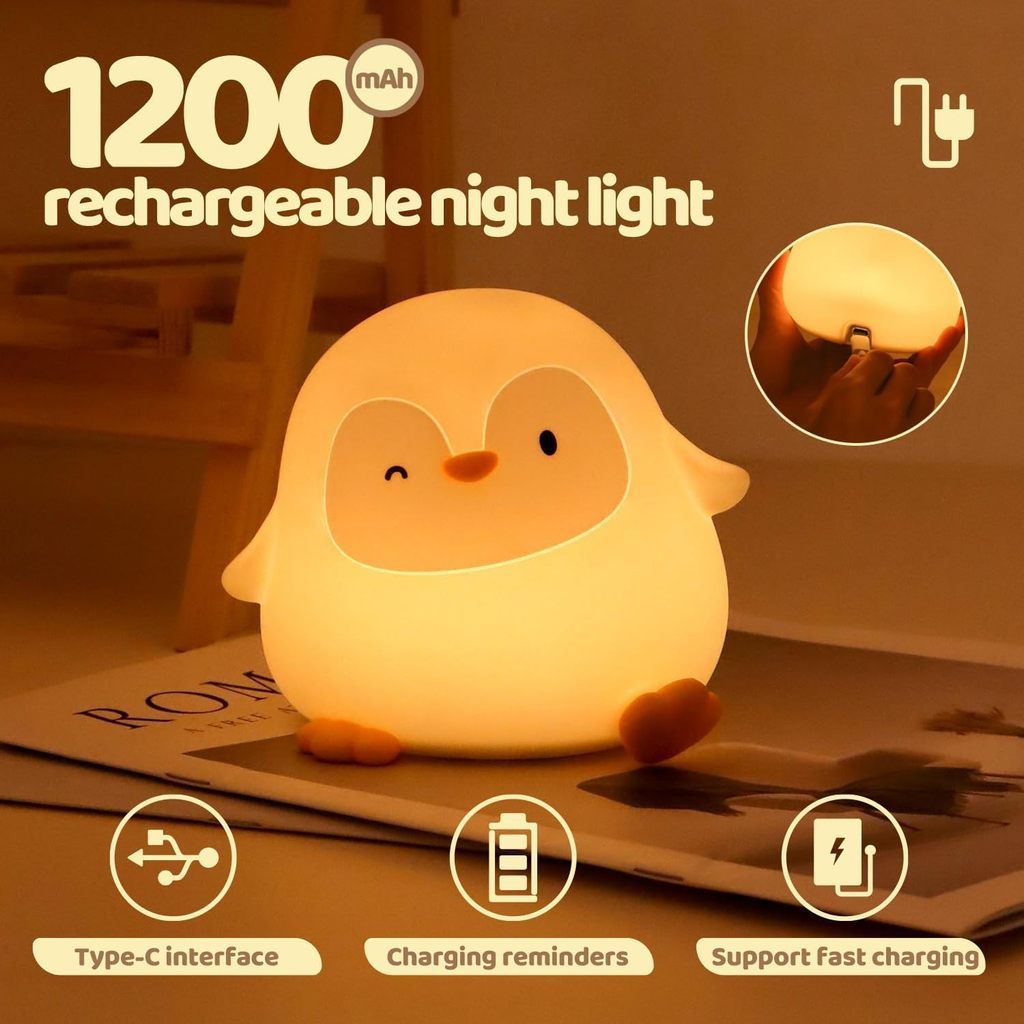 Penguin Pat Light USB Recarregável Quarto Infantil Atmosfera De Cabeceira Lâmpada De Silicone Des