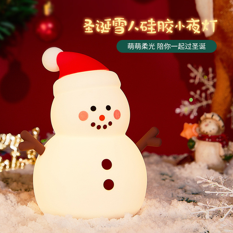 Boneco de neve silicone Pat luz três velocidades regulável carregamento usb silicone luz natal silicone luz da noite
