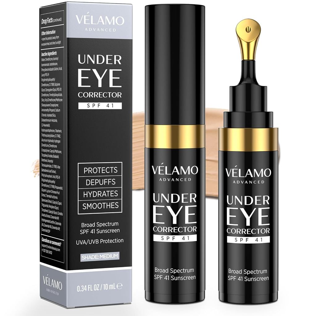 VELAMO ADVANCED Luminous Eye Corrector SPF 41: Corretor de Cor para a Área dos Olhos para Olheiras, Linhas Finas e Incha