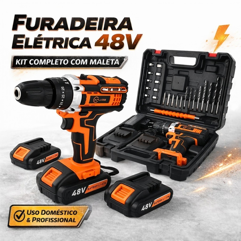 48V Cordless Impact Drill Driver with 2 Batteries and Case