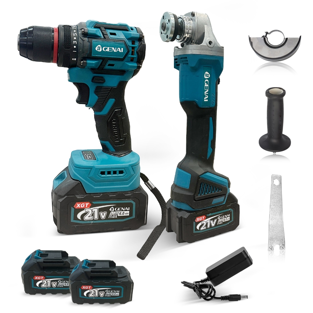 【Frete Rápido】21V Cordless Drill and Grinder Tool Kit with Brushless Motor + 2 Batteries