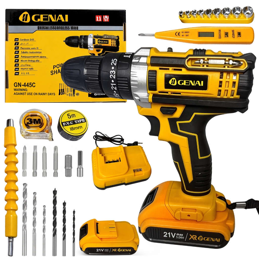 【Frete Rápido】Cordless Impact Drill Screwdriver with 2 Batteries, Case, 21v, 35N/M