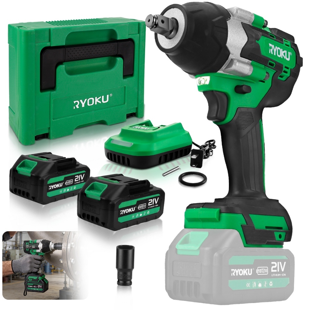 Chave Elétrica RYOKU Cordless 1/2 Com Projetos Domésticos DIY De Torque De 700N.M , Motor Sem Escova E 2 Baterias