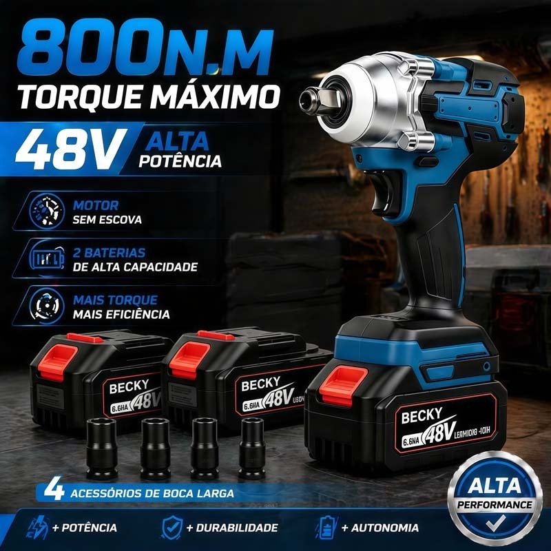 48V Brushless Impact Wrench 800Nm Cordless 2 Batteries High Torque Automotive with Sockets