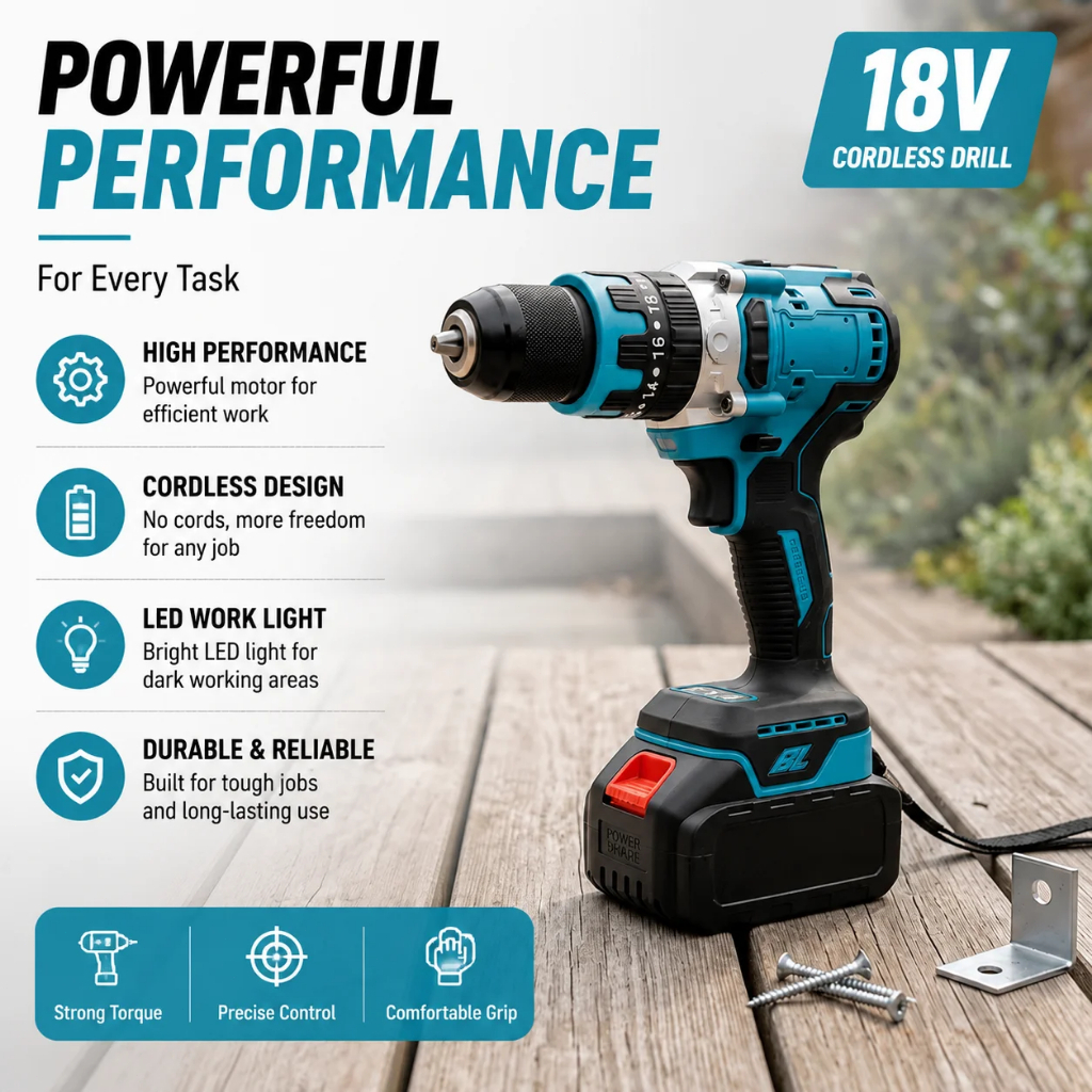 18V Brushes Cordles Impact Broca Chave De Fenda Elétrica 480NM Driver Elétrico Resistente Compatível Com