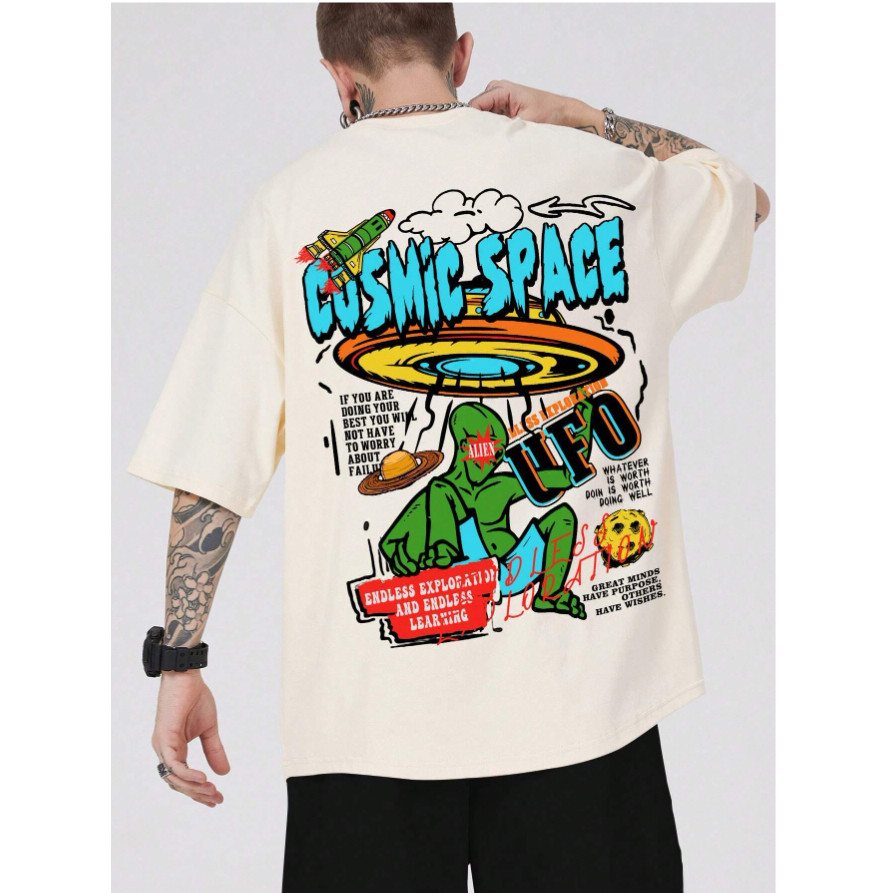Camiseta Oversized Masculino Cosmic Space Allien Blusão Largo Estilo de Rua Envio Imediato
