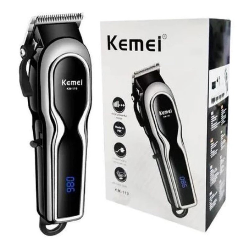 maquina de cortar cabelo e barba acabamento aparador profissional kemei km-119 sem fio original bateria longa duração