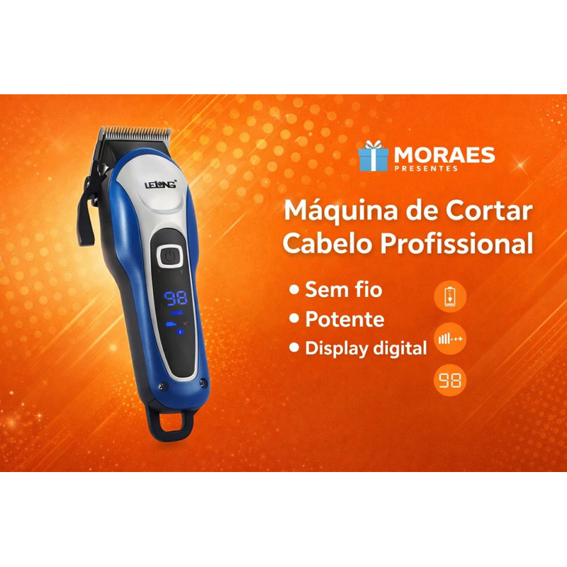 Máquina de Cortar Cabelo Profissional sem fio, potente, com display digital e bateria de longa duração.