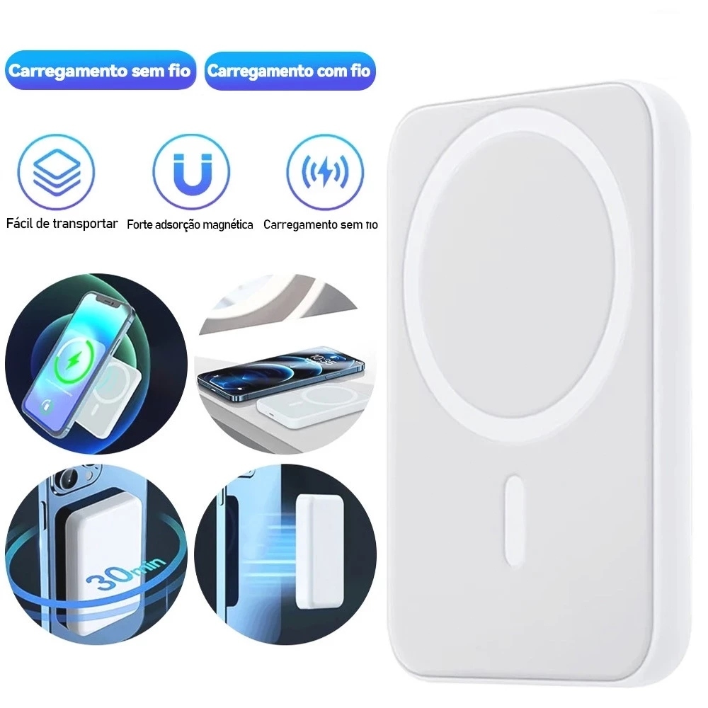 Carregador Portátil 10000Mah/3000Mah Indução Sem fio Bateria Carga