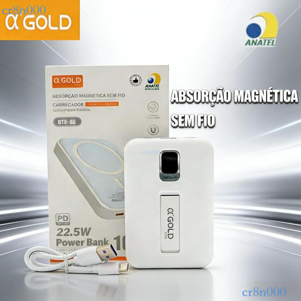 A'Gold Power Bank 10000mAh Magsafe com Suporte - Carregamento Sem Fio para iPhone BTE-22 💖 cr8n000